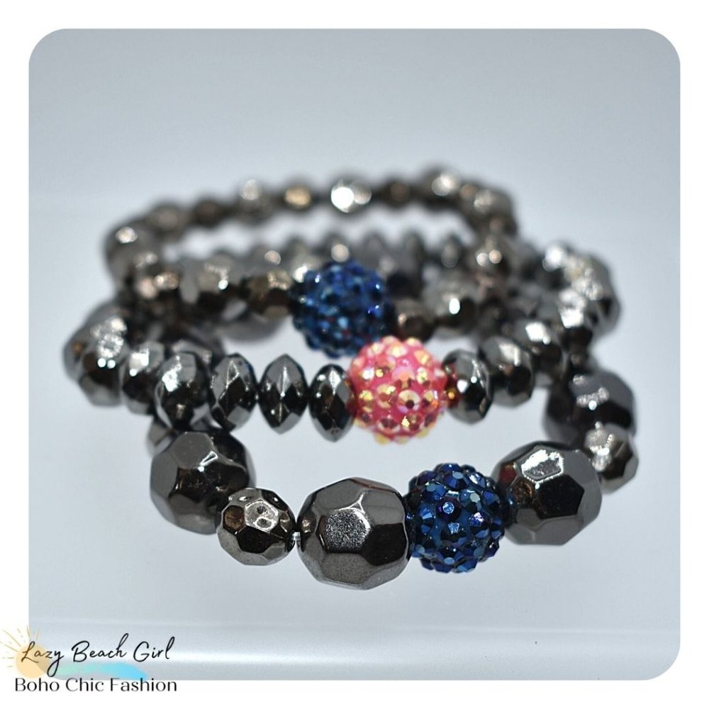 Black Beaded Layered Bracelet